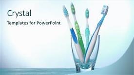  Presentation with fluoride - Slides enhanced with fluoride - toothbrushes in glass on color background and a sky blue colored foreground