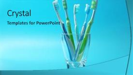  Presentation with fluoride - Amazing PPT layouts having fluoride - toothbrushes in glass on color backdrop and a cyan colored foreground