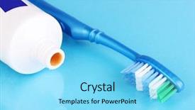  Presentation with blue - Colorful slide deck enhanced with fluoride products - toothbrush and paste on blue backdrop and a  colored foreground