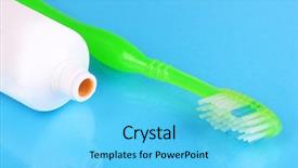  Presentation with blue - Beautiful slide deck featuring fluoride products - toothbrush and paste on blue backdrop and a  colored foreground