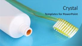  Presentation with fluoride - Presentation theme consisting of fluoride products - toothbrush and paste on blue background and a  colored foreground