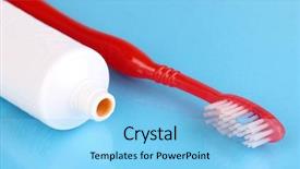  Presentation with blue - Presentation theme having fluoride products - toothbrush and paste on blue background and a  colored foreground