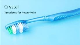  Presentation with blue - Amazing PPT theme having fluoride products - toothbrush on blue background backdrop and a  colored foreground