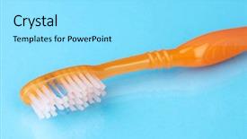  Presentation with blue - Slides having fluoride products - toothbrush on blue background background and a  colored foreground