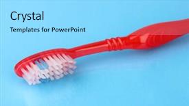  Presentation with blue - Slide set consisting of fluoride products - toothbrush on blue background background and a  colored foreground