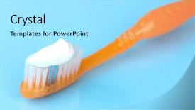  Presentation with blue - Presentation theme with fluoride products - toothbrush with paste on blue background and a  colored foreground
