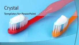  Presentation with blue piano - Presentation design with fluoride products - toothbrushes with paste on blue background and a  colored foreground
