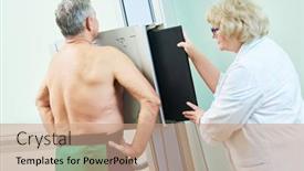  Presentation with examination - Presentation design enhanced with fluorography-and-healthcare-adult-man background and a coral colored foreground