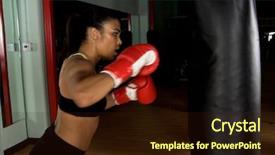  Presentation with heavy weight fight - PPT layouts featuring flurried - dedicated young female fighter throwing background and a wine colored foreground