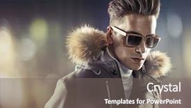  Presentation with winter - Beautiful presentation theme featuring flurried - fashionable man wearing winter jacket backdrop and a gray colored foreground