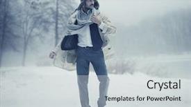  Presentation with scenery - Slide set having flurried - handsome man in winter scenery background and a light gray colored foreground
