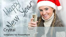  Presentation with flute - PPT layouts consisting of flurried - happy female in santa cap background and a  colored foreground