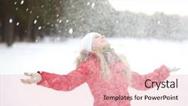  Presentation with winter - Cool new PPT theme with flurried - portrait of beautiful woman taking backdrop and a coral colored foreground