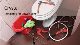  Presentation with plumber - Audience pleasing PPT layouts consisting of flush - plumber's tools on toilet backdrop and a soft green colored foreground
