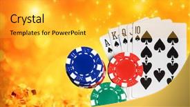  Presentation with playing cards - PPT layouts consisting of flush poker casino on golden background and a gold colored foreground