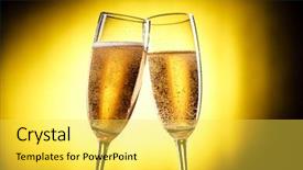  Presentation with flutes - Colorful slides enhanced with flutes of champagne over yellow backdrop and a yellow colored foreground