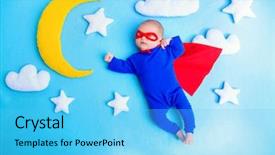  Presentation with night sky - Amazing PPT layouts having fly - little baby superhero with red backdrop and a light blue colored foreground