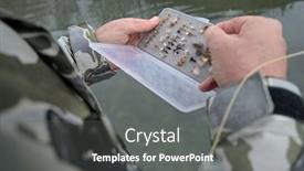  Presentation with winter river - Colorful presentation design enhanced with fly-fisherman-in-river backdrop and a gray colored foreground