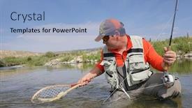  Presentation with montana - Audience pleasing theme consisting of fly fisherman in river of montana catching brown trout backdrop and a light blue colored foreground