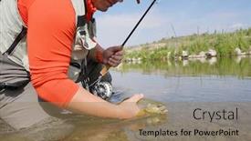  Presentation with montana - Amazing slide deck having fly fisherman in river of montana catching brown trout backdrop and a coral colored foreground