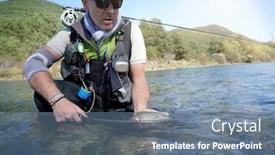  Presentation with trout - PPT theme consisting of fly-fisherman-in-summer-catching background and a seafoam green colored foreground