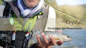  Presentation with trout - Theme enhanced with fly-fisherman-in-summer-catching background and a mint green colored foreground