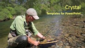  Presentation with trout - Slide deck with fly-fisherman in water catching background and a tawny brown colored foreground