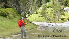  Presentation with trout - Slide set enhanced with fly-fisherman-trout-fishing background and a mint green colored foreground