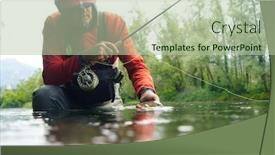  Presentation with fisherman - Colorful presentation theme enhanced with fly-fisherman-with-a-red backdrop and a mint green colored foreground