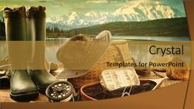 Presentation with fishing net - PPT layouts having fly fishing equipment on deck background and a gold colored foreground