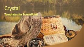  Presentation with fishing net - Amazing slide deck having fly fishing equipment on deck backdrop and a tawny brown colored foreground