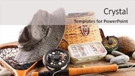  Presentation with fishing - PPT theme having fly fishing equipment on white background and a light gray colored foreground