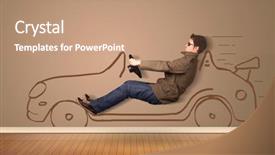  Presentation with driving - Presentation theme having fly wheel - happy man driving an hand background and a coral colored foreground