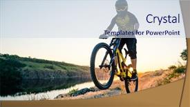  Presentation with mountain bike - Slide deck consisting of fly wheel - professional cyclist riding the downhill background and a sky blue colored foreground