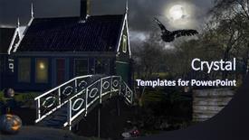  Presentation with village - Beautiful slide deck featuring flyer autumn - night view of the village backdrop and a wine colored foreground