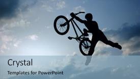  Presentation with bicycle - Beautiful presentation theme featuring flyer autumn - silhouette of boy with bicycle backdrop and a light blue colored foreground