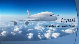  Presentation with passengers - PPT theme with flying above clouds in sun background and a light blue colored foreground