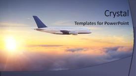  Presentation with passengers - PPT theme enhanced with flying above clouds in sun background and a ocean colored foreground