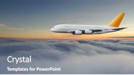 Presentation with business travel - PPT theme enhanced with flying above dramatic clouds sun background and a  colored foreground