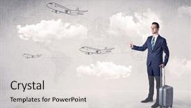  Presentation with formal - Presentation design enhanced with flying airplanes cloud and map background and a sky blue colored foreground