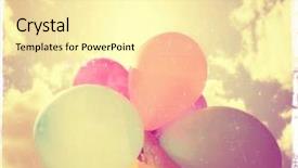  Presentation with vintage retro - Beautiful presentation design featuring flying ballons - person holding multi colored balloons backdrop and a blonde colored foreground