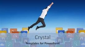  Presentation with altitude - Beautiful slide set featuring flying businessman against blue sky over clouds at high altitude backdrop and a light blue colored foreground