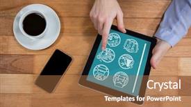  Presentation with camp - Cool new PPT layouts with flying camp - man holding a tablet backdrop and a coral colored foreground