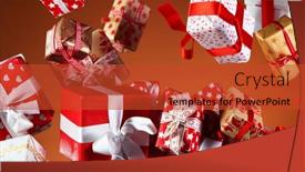 Presentation with coloured - PPT theme enhanced with flying-christmas-gifts-on-coloured background and a red colored foreground