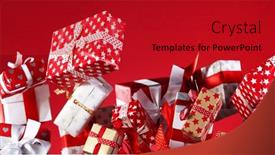  Presentation with coloured - Slide deck having flying-christmas-gifts-on-coloured background and a crimson colored foreground