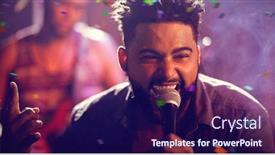  Presentation with singer - Cool new PPT theme with flying colours against singer performing on stage at nightclub backdrop and a navy blue colored foreground
