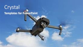  Presentation with drone - PPT theme consisting of flying-drone-in-a-blue background and a teal colored foreground