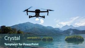  Presentation with drone - Slide deck featuring flying drone on the sky over a lake background and a ocean colored foreground