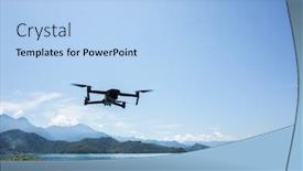  Presentation with drone - Amazing slide deck having flying drone on the sky over a lake backdrop and a light blue colored foreground