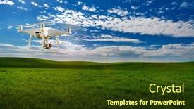  Presentation with drone - Presentation theme with flying-drone-over-green-field background and a tawny brown colored foreground